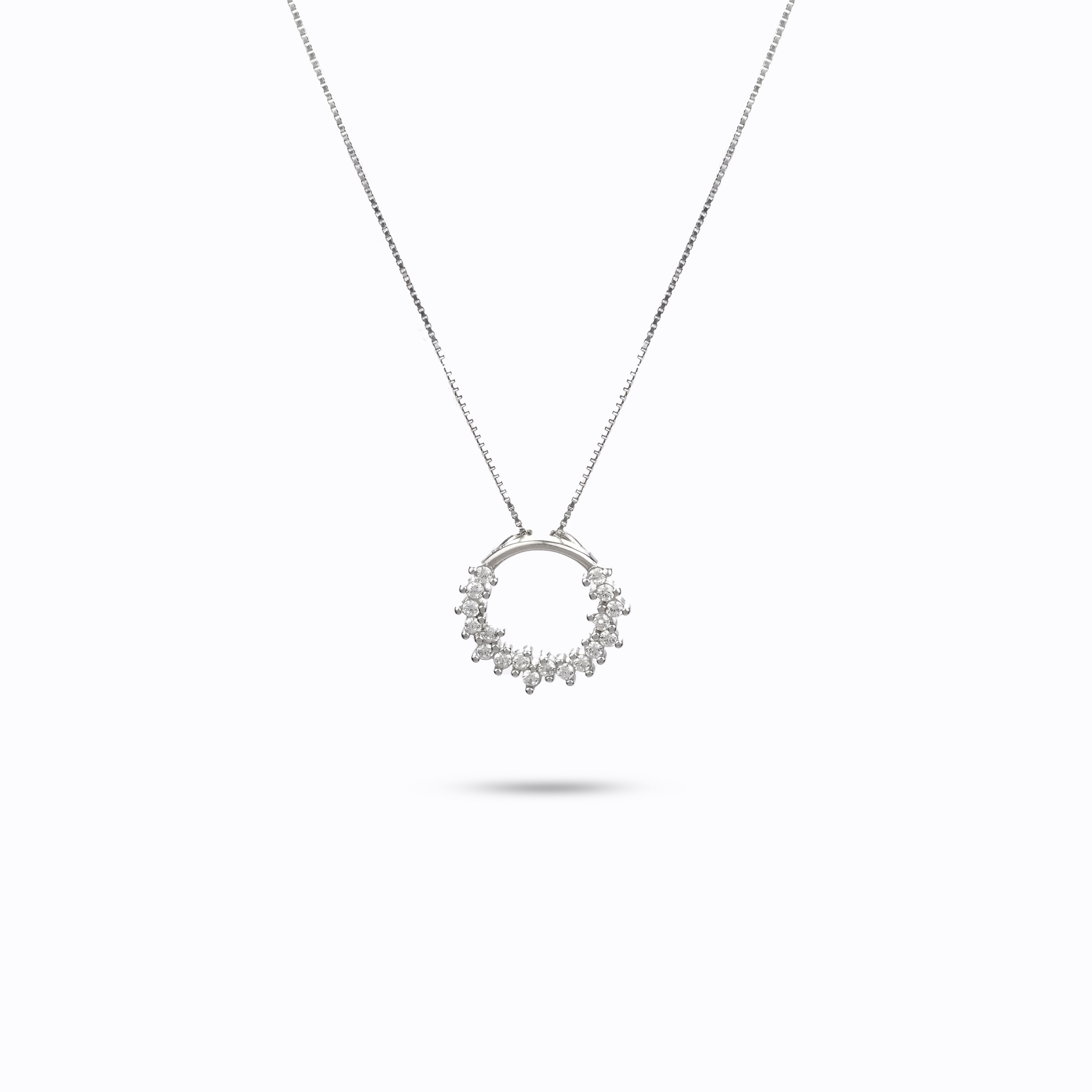Round Halo Silver Necklace
