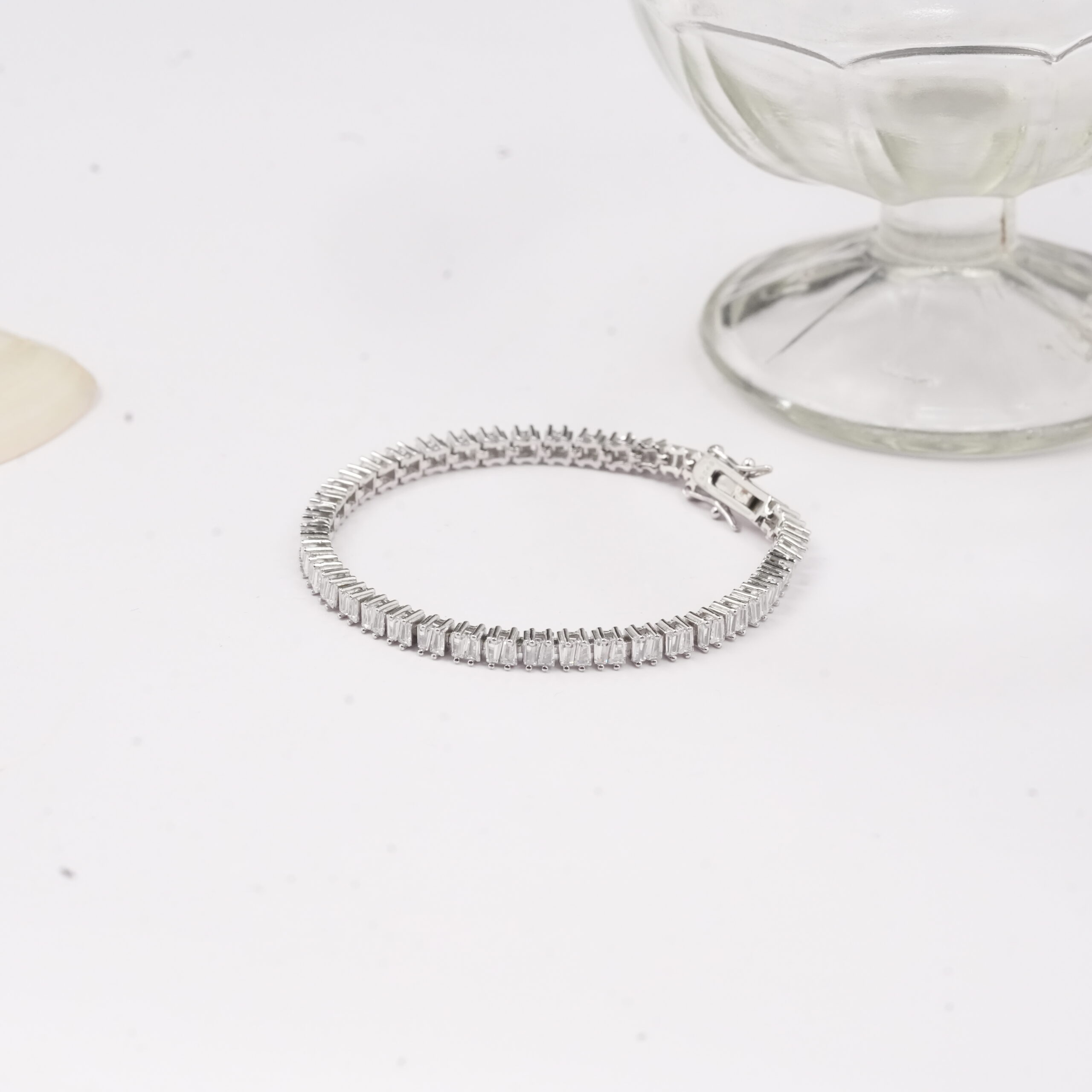 Slim Baguette Stone Silver Bracelet