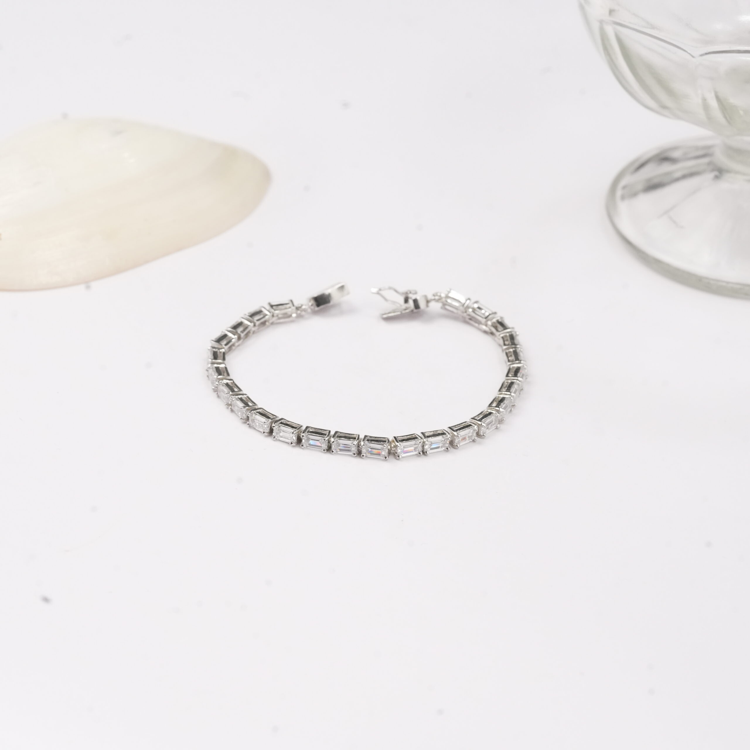 Elegant Emerald Cut Silver Bracelet