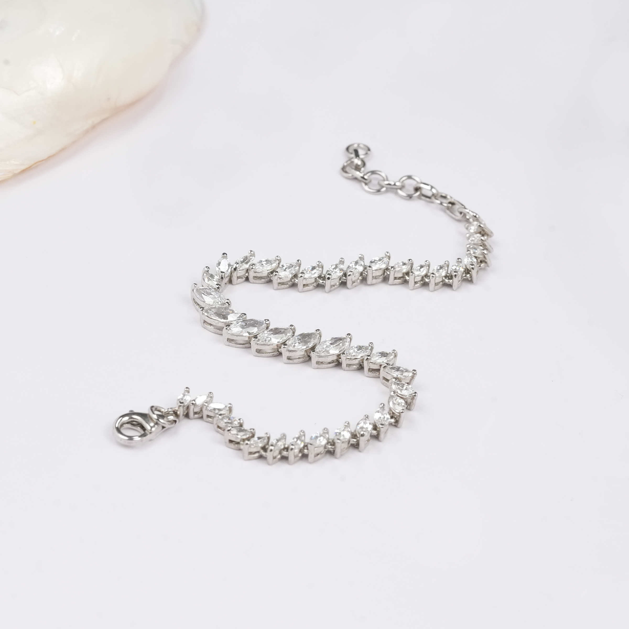 Slant Marquise Silver Tennis Bracelet