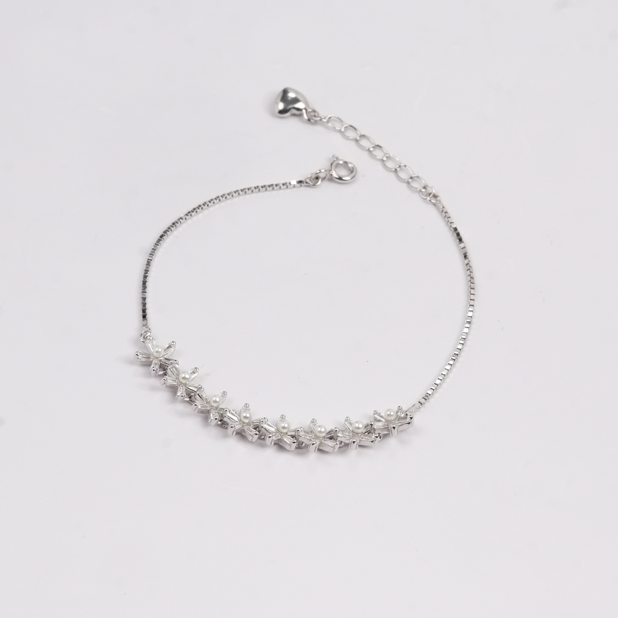 Floral Crystal Silver Bracelet