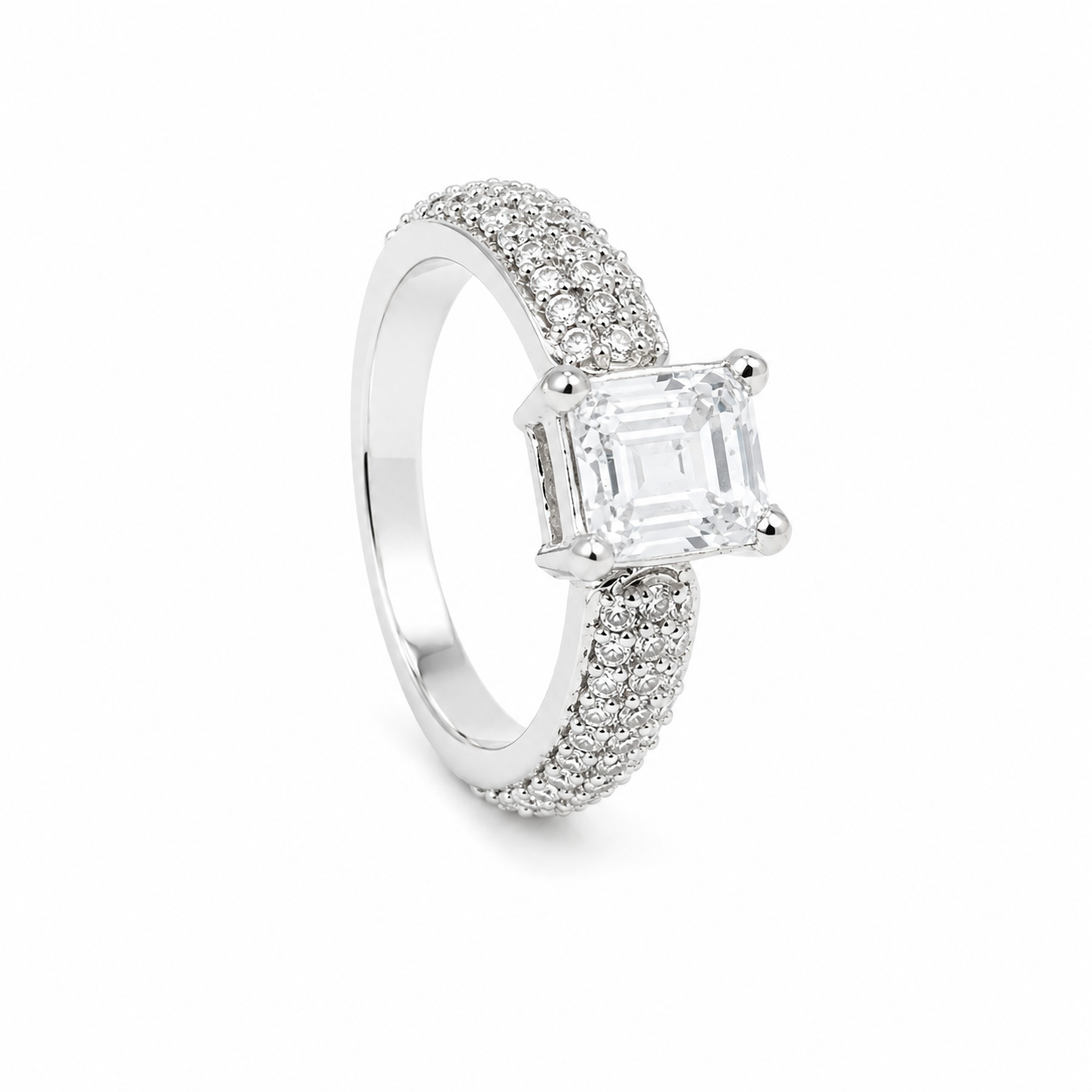 Radiant Emerald-Cut Silver Ring