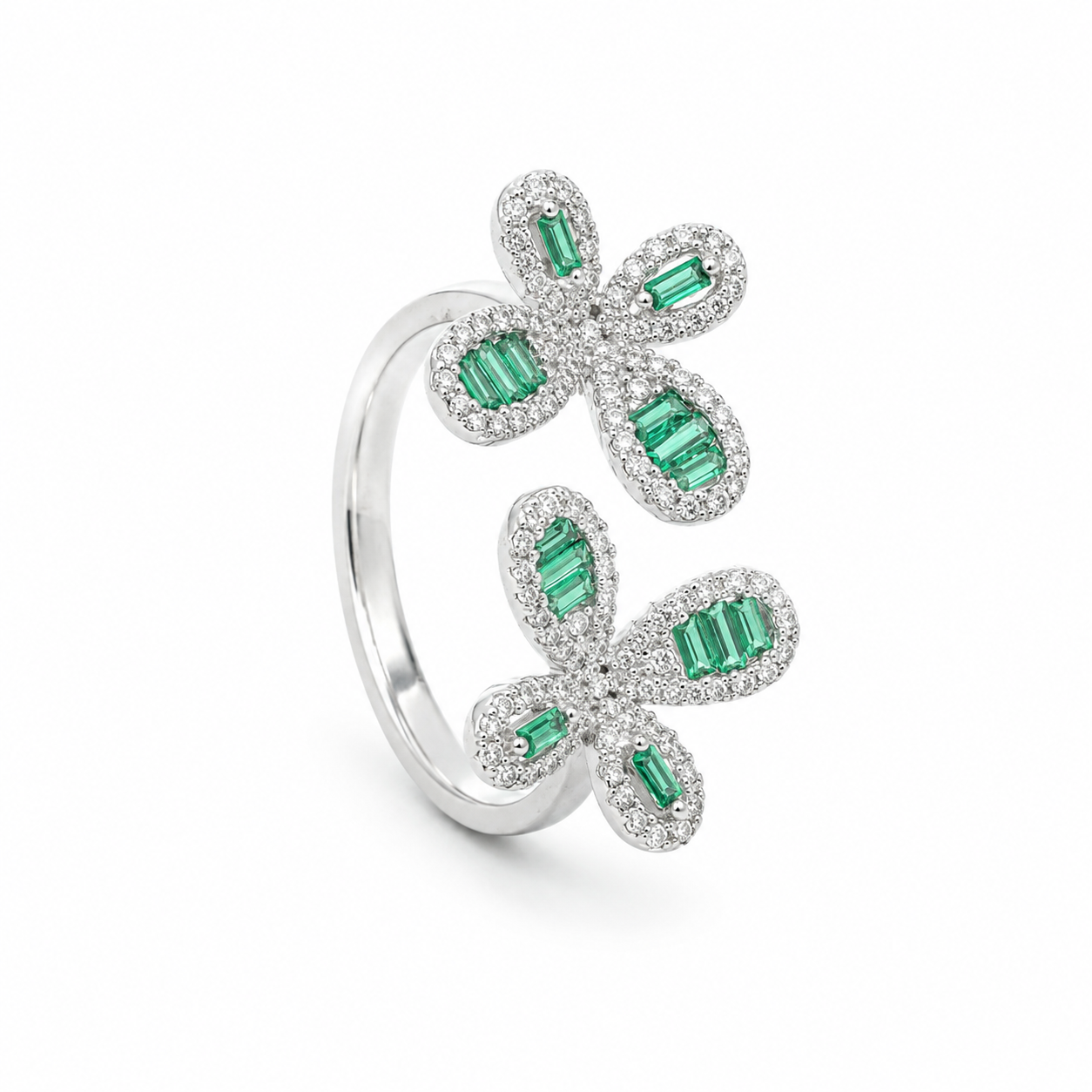 Emerald Blossom Silver Ring