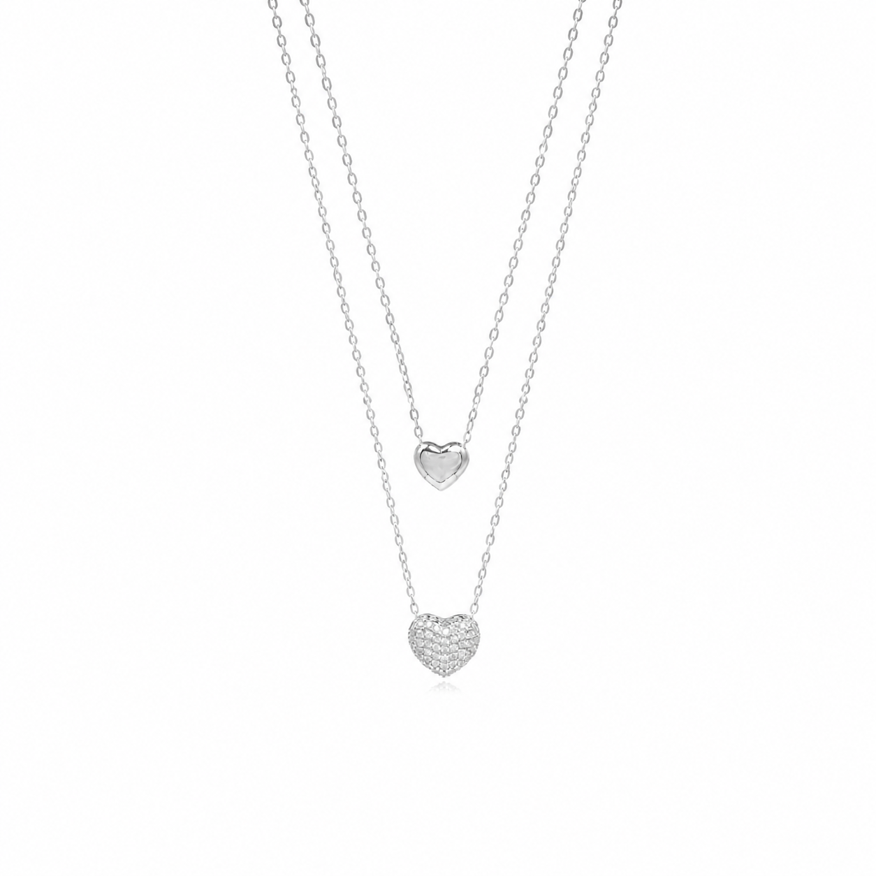 Twin Heart Silver Necklace