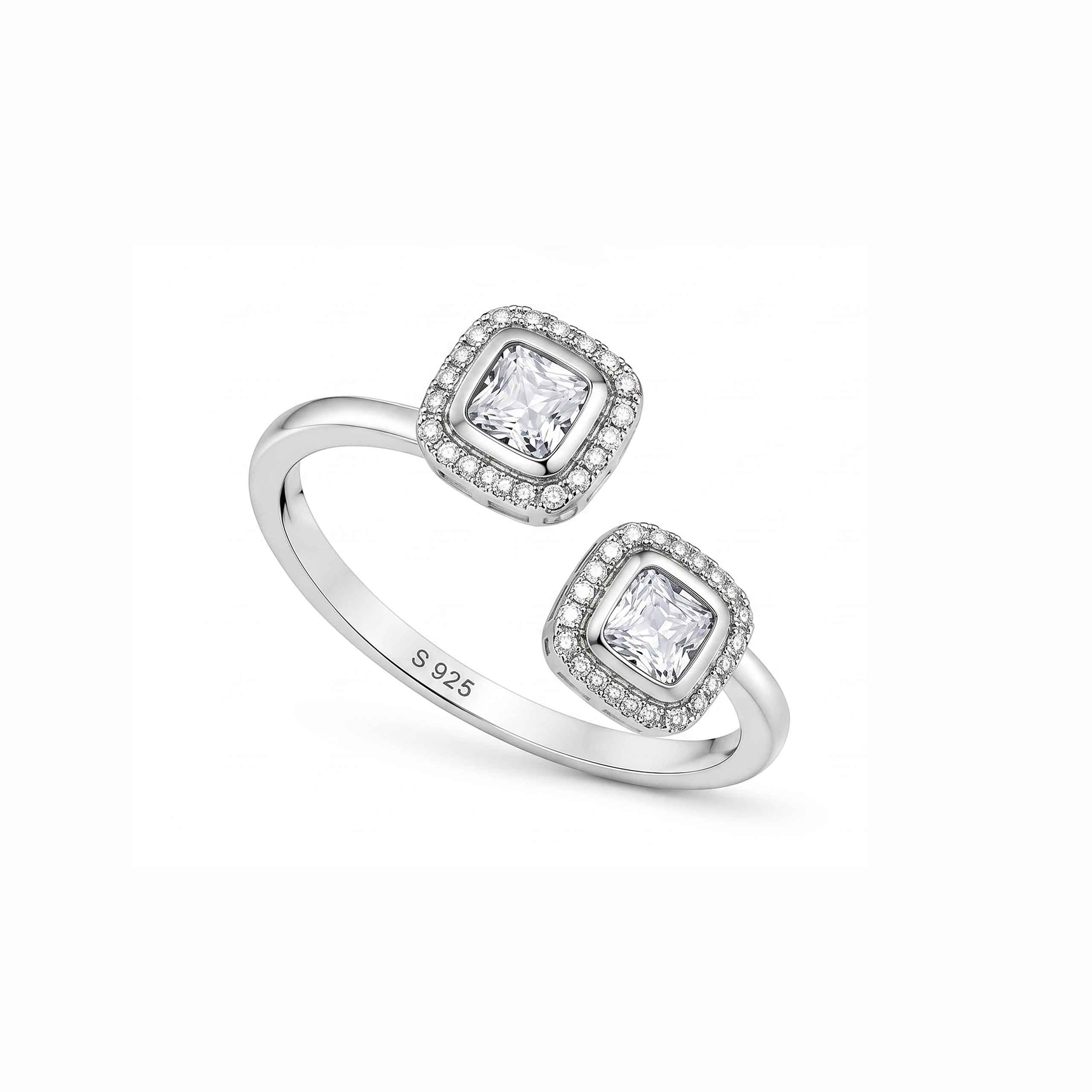 Twin Halo Silver Ring