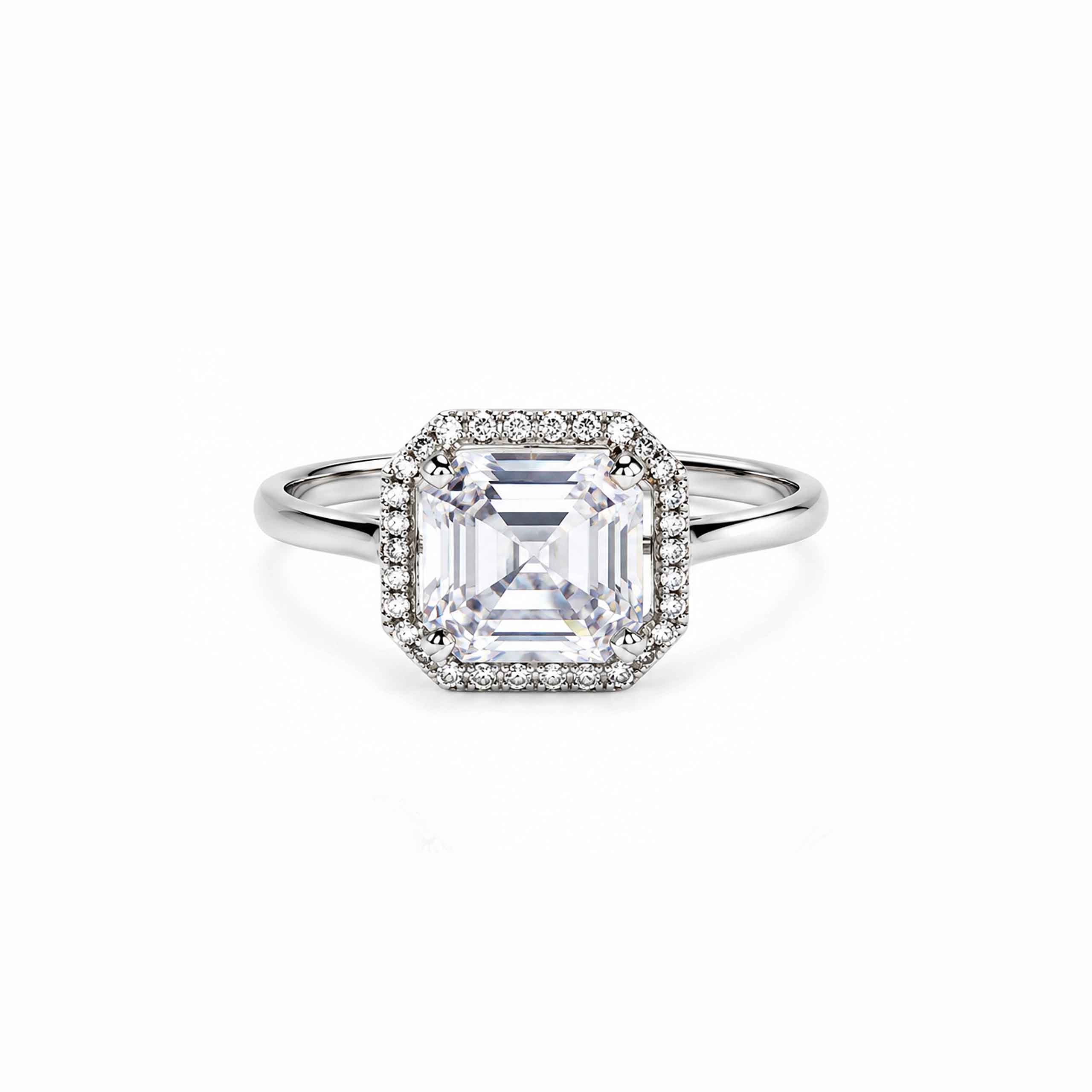 Emerald Cut Halo Silver Ring