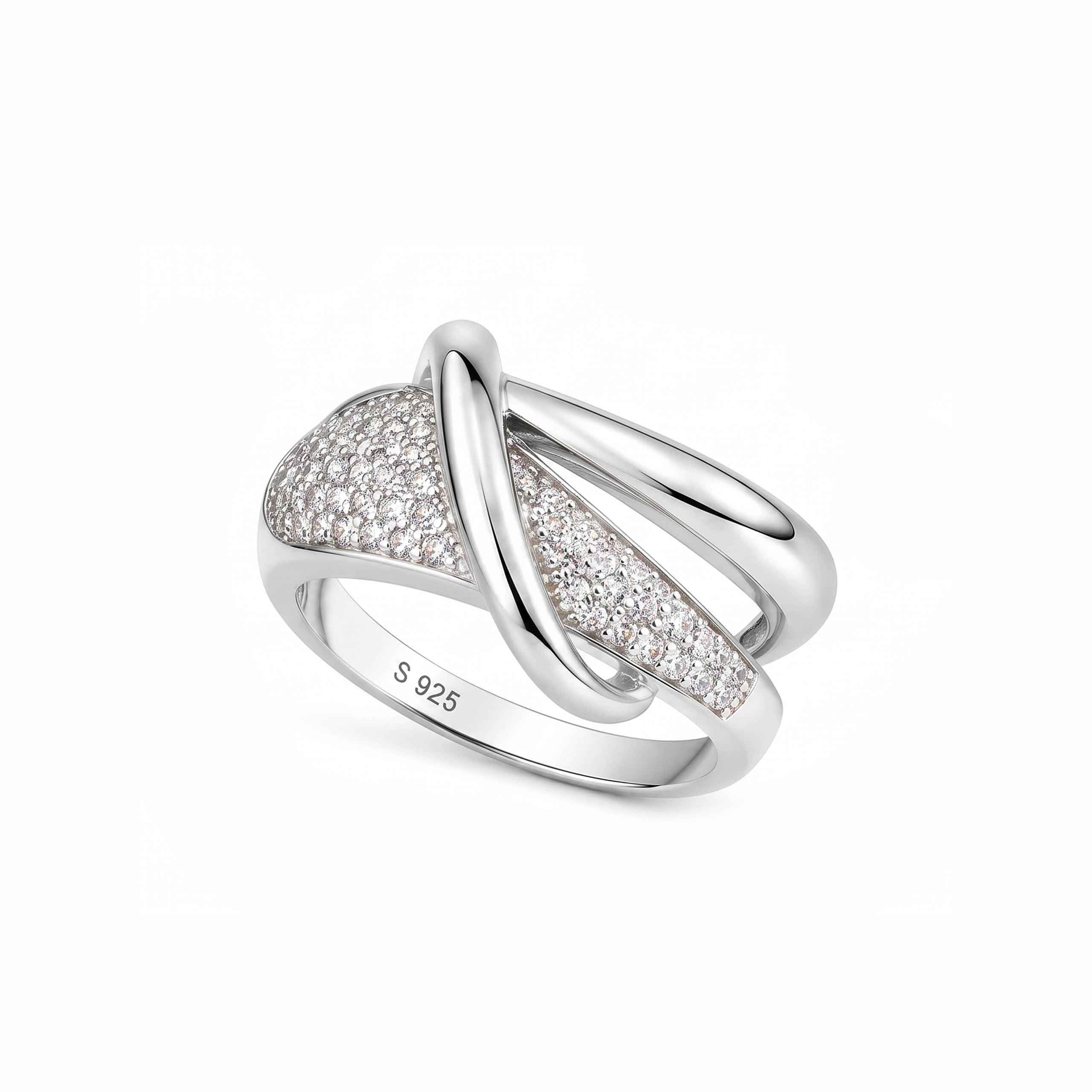 Pavé Crossover Silver Ring