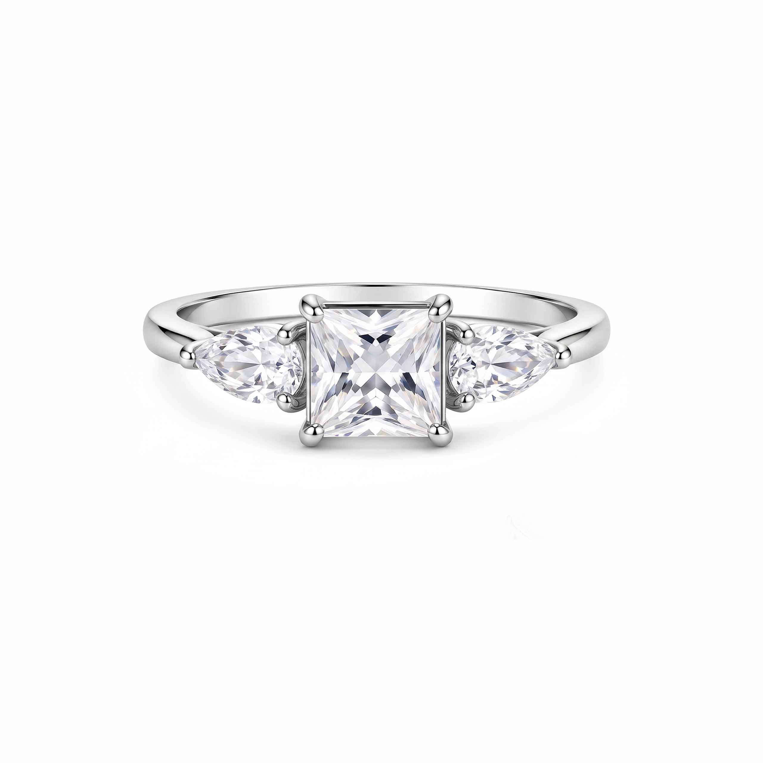 Three Stone Princess Silver Ring