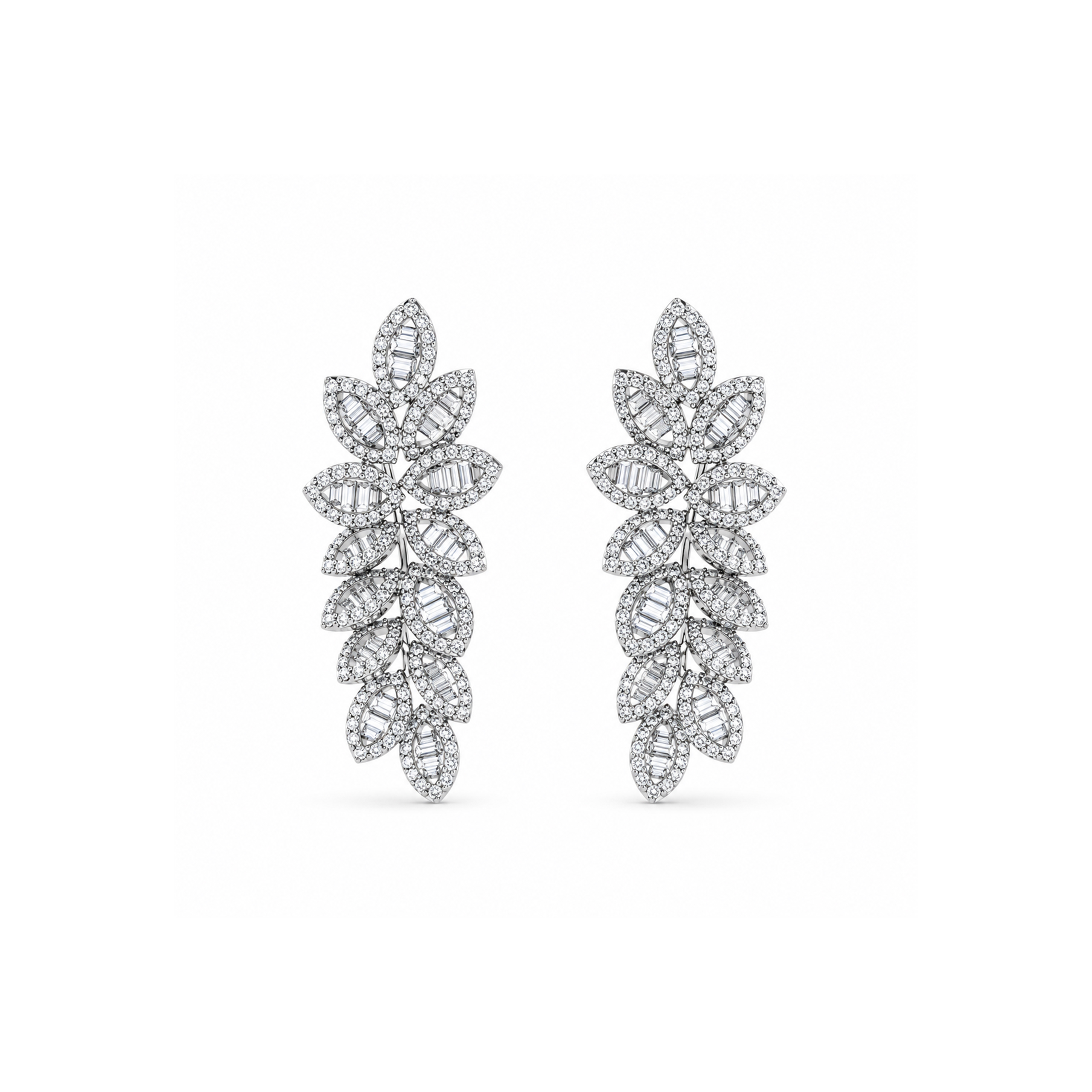 Diamond Leaf Vine Silver Earrings