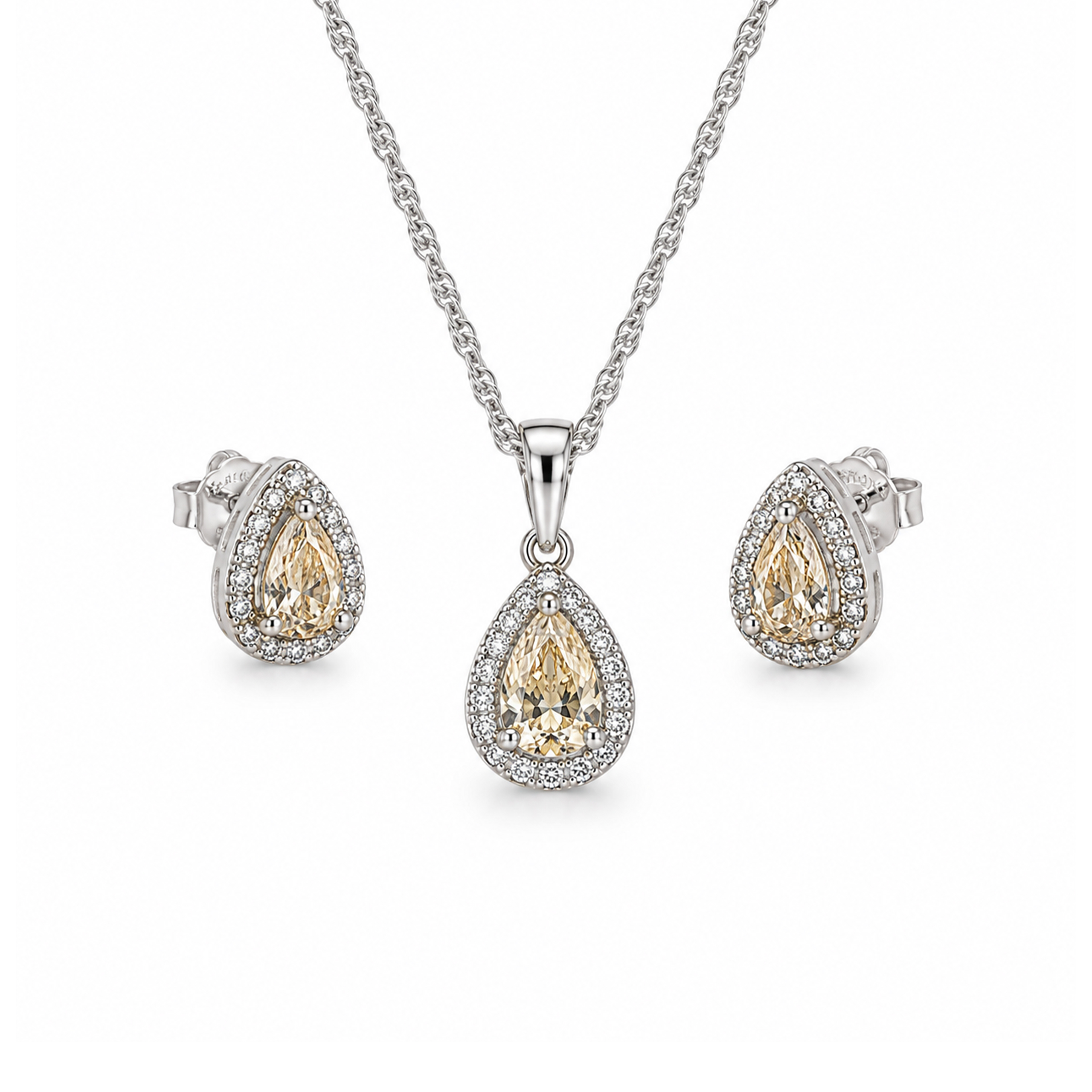 Golden Dewdrop Silver Pendant Set