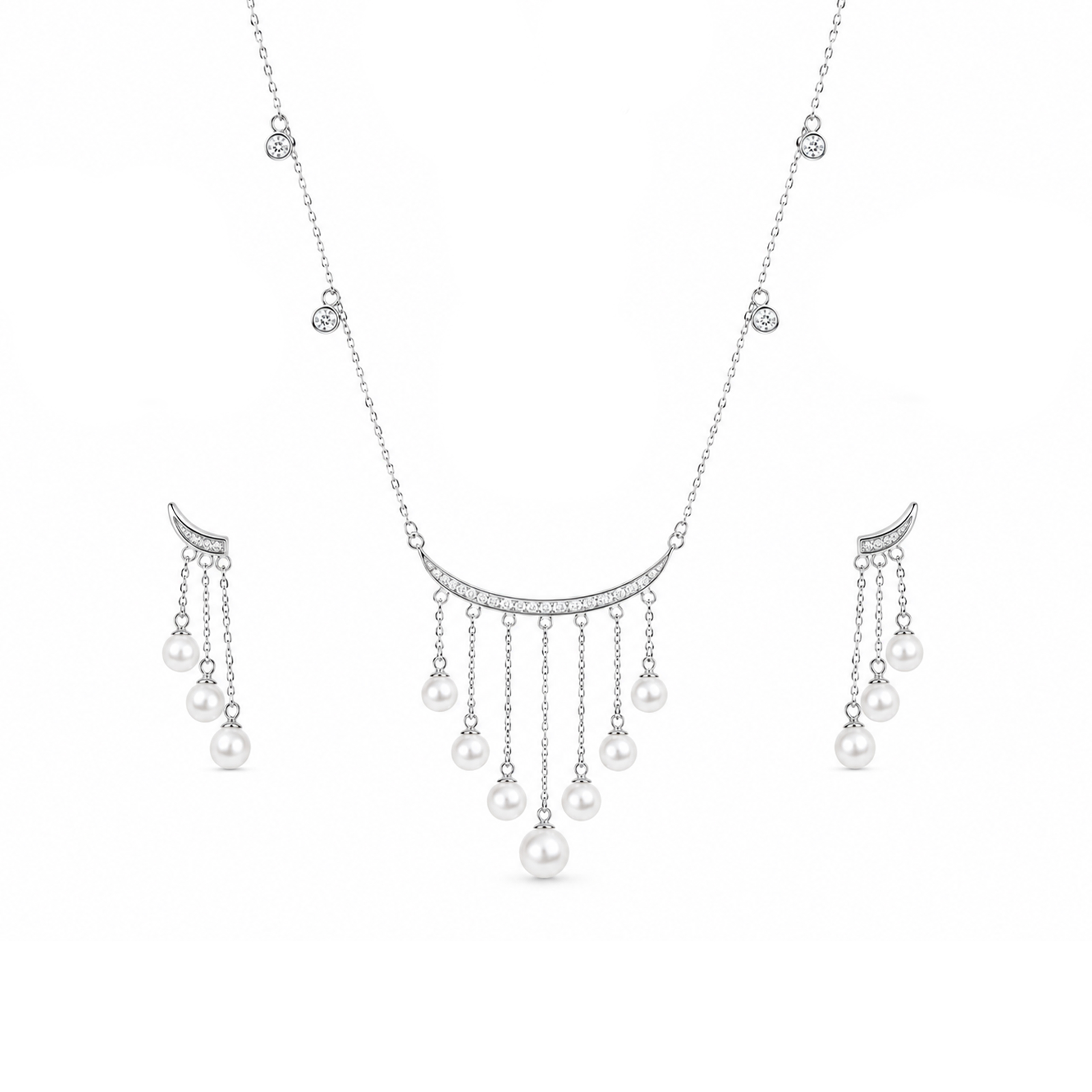 Moonlight Pearl Drape Silver Pendant Set