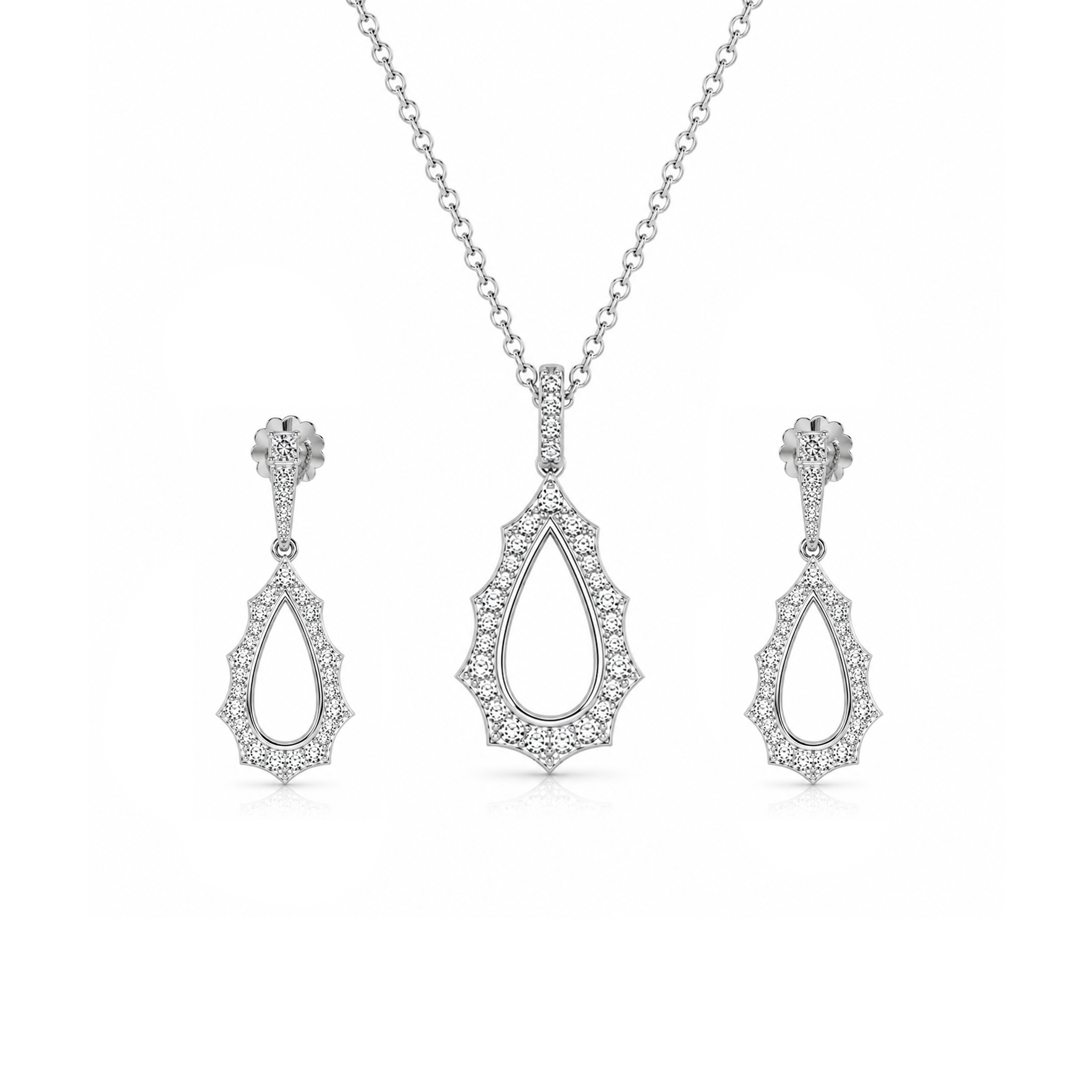 Elegant Open Teardrop Silver Pendant Set