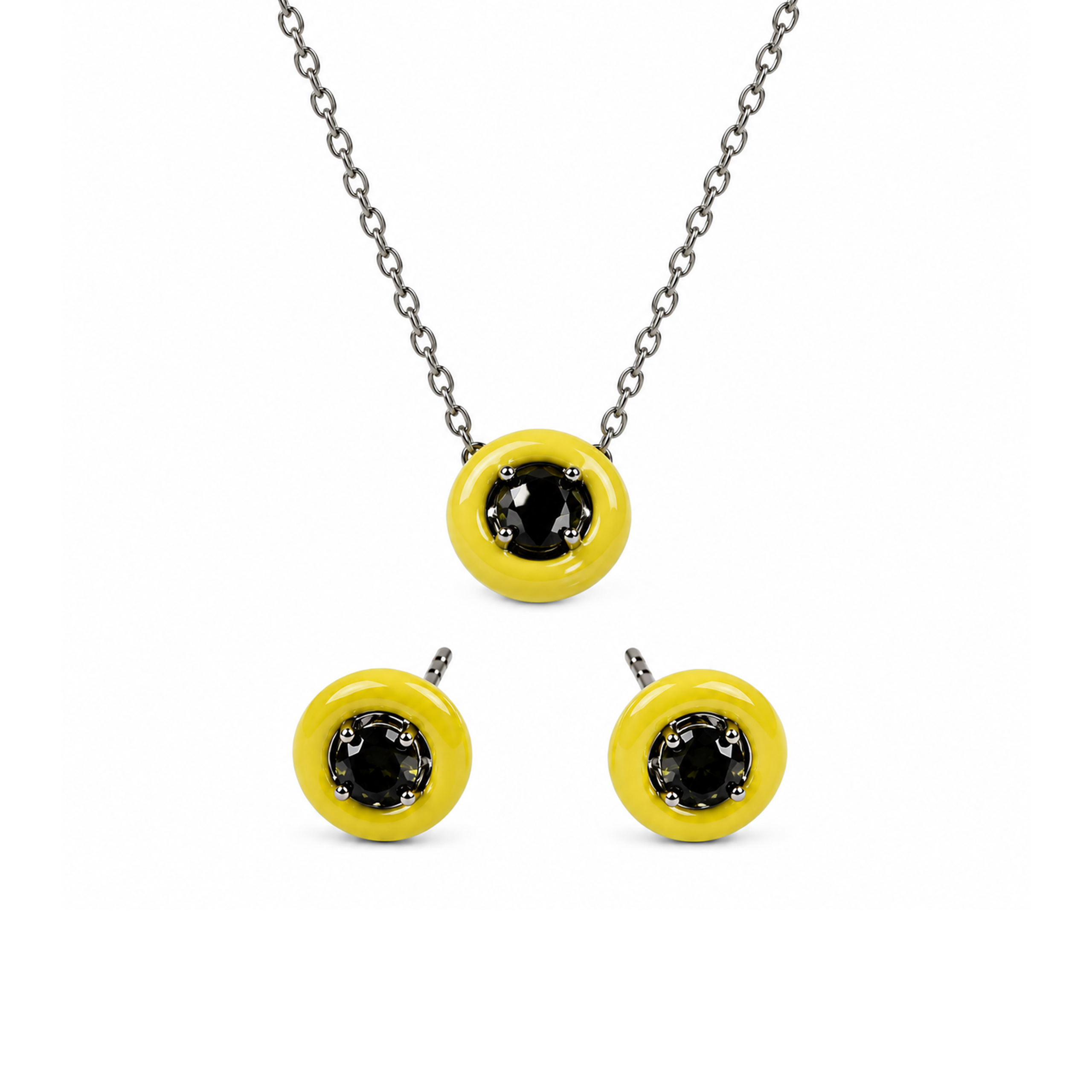 Lime Glow Silver Pendant Set