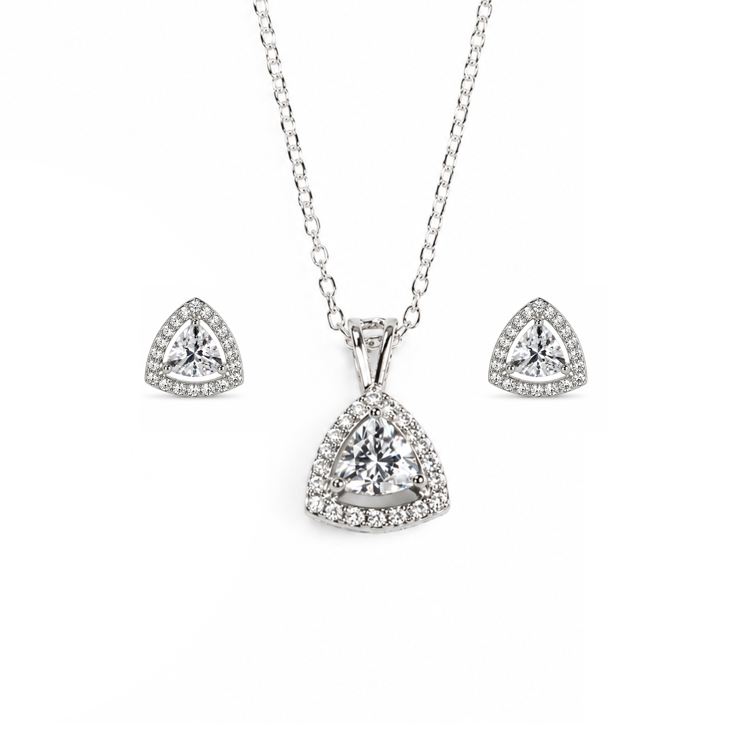 Radiant Triangle Silver Pendant Set