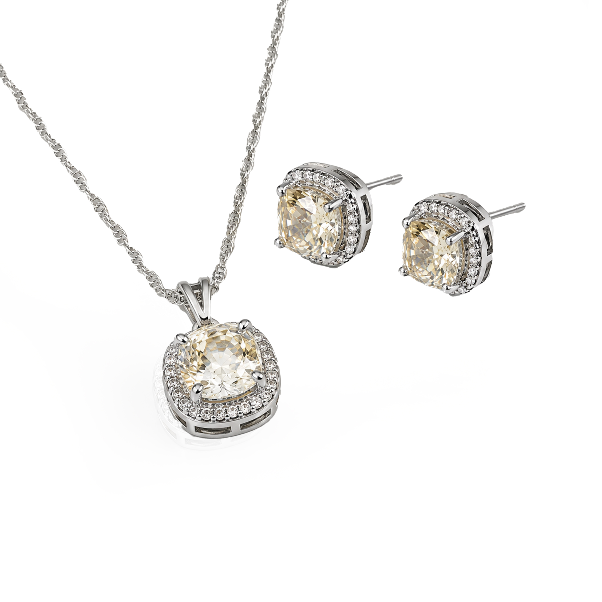 Golden Square Silver Pendant Set