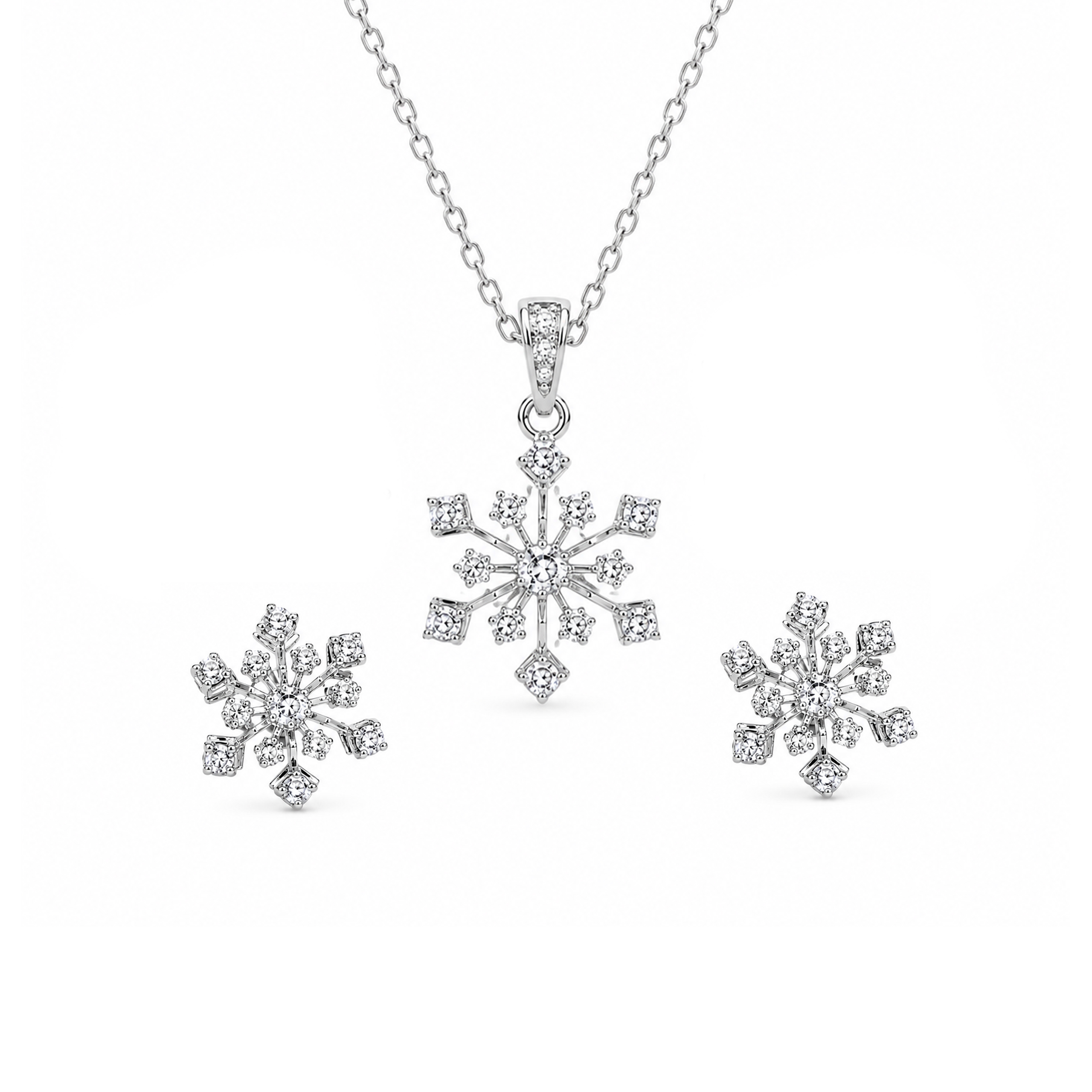 Snowflake Floral Silver Pendant Set