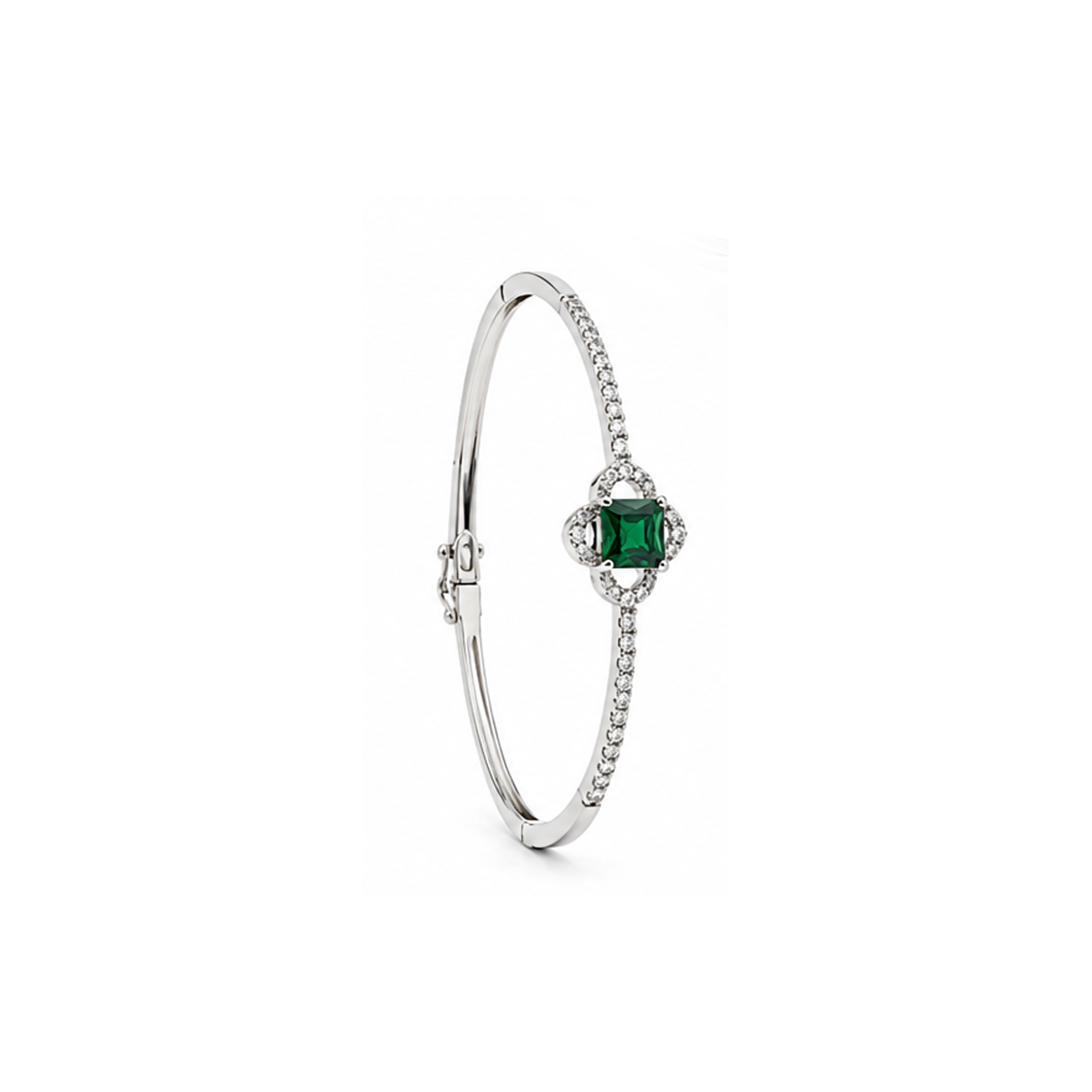 Emerald Halo Silver Bracelet