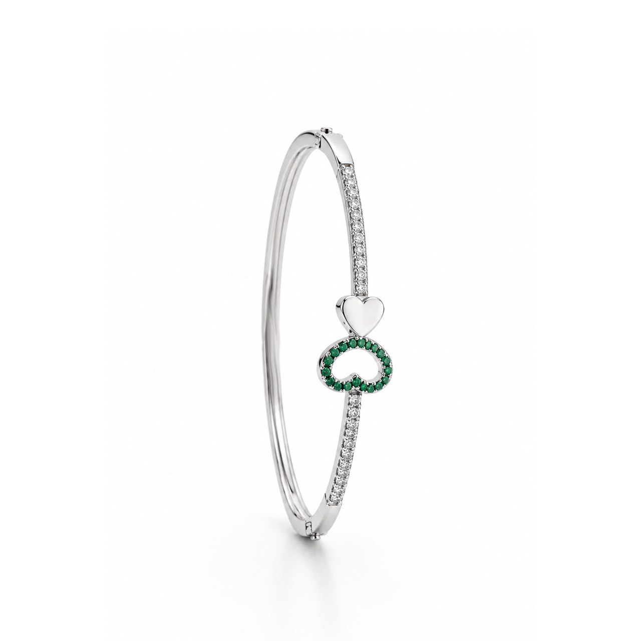 Emerald Heart Glow Silver Bracelet