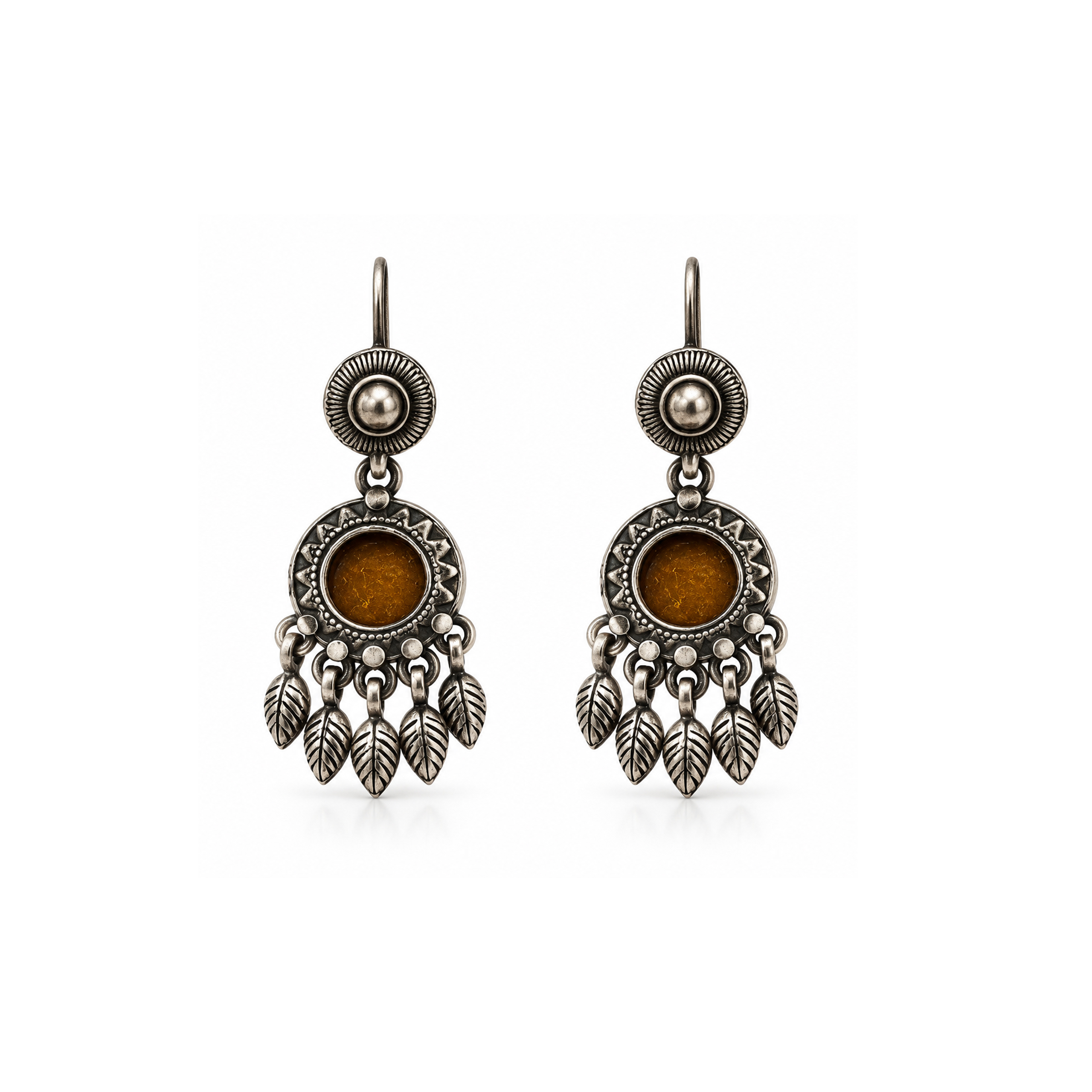 Yellow Round Oxidised Earrings