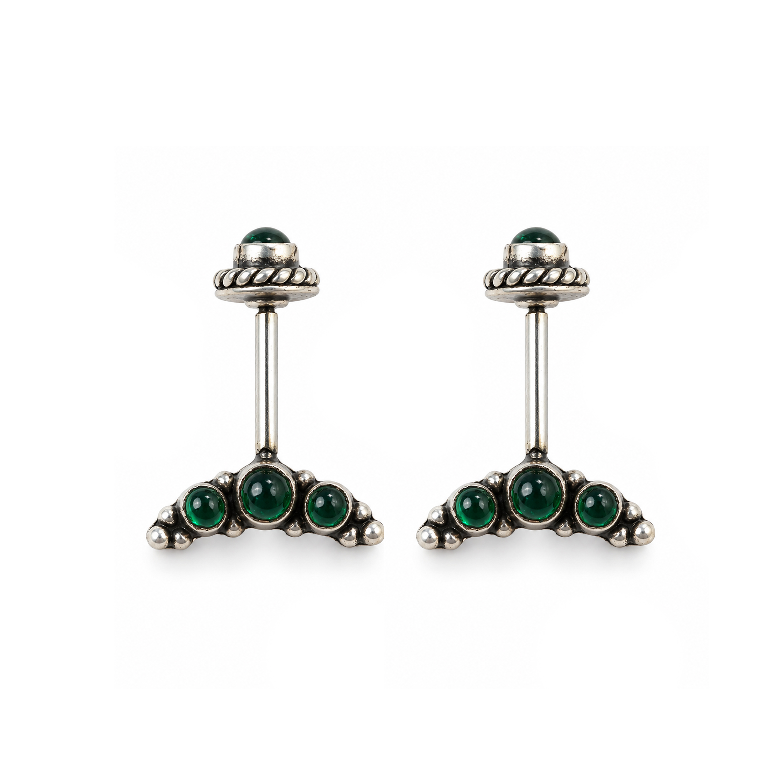 Green Stone Crescent Earrings