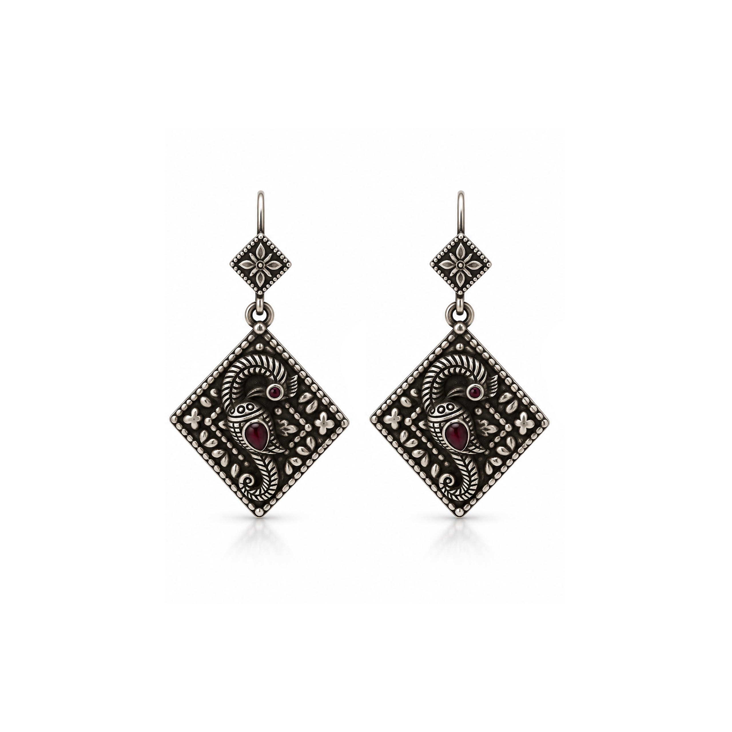 Peacock Motif Antique Silver Earrings
