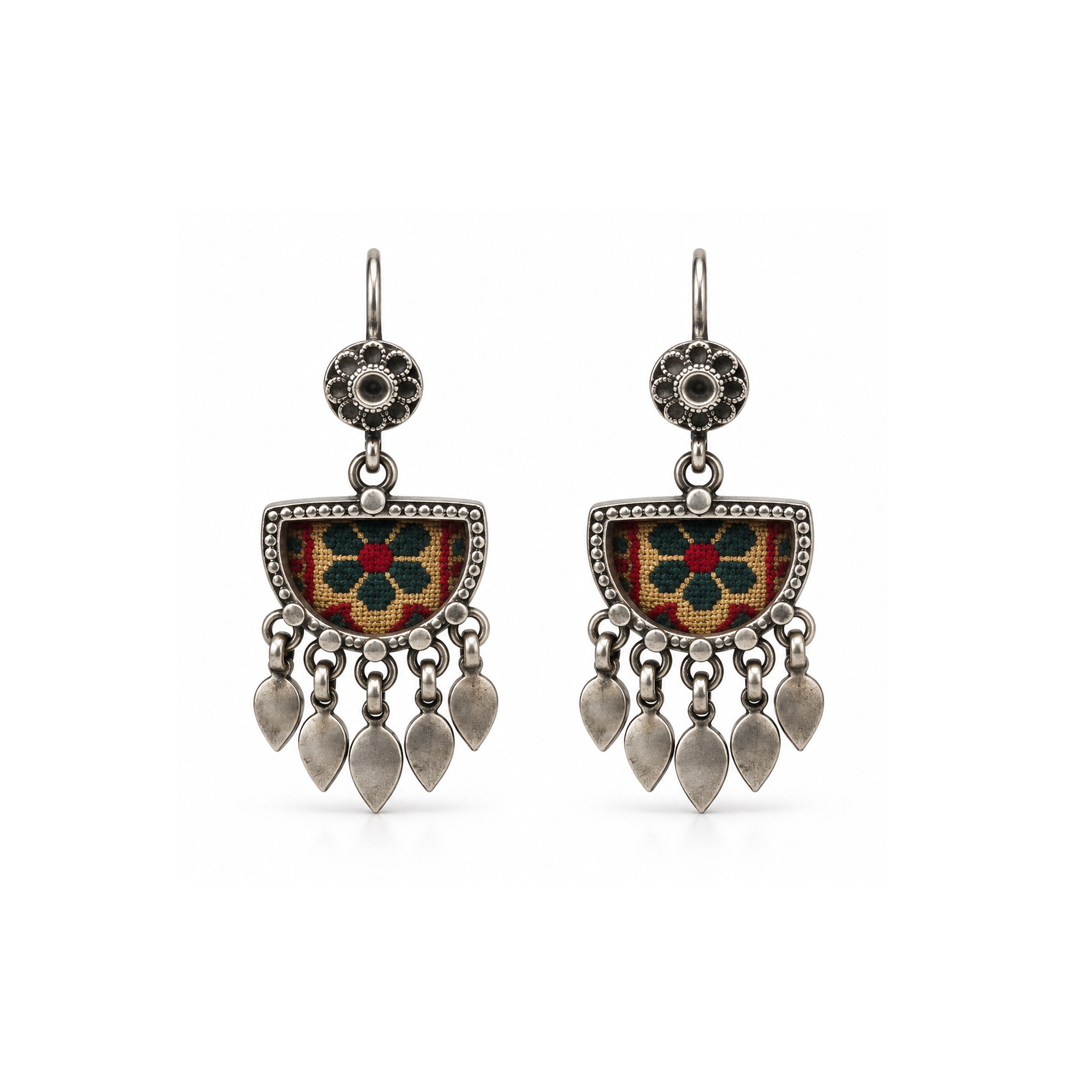 Multicolor Tribal Charm Silver Earrings