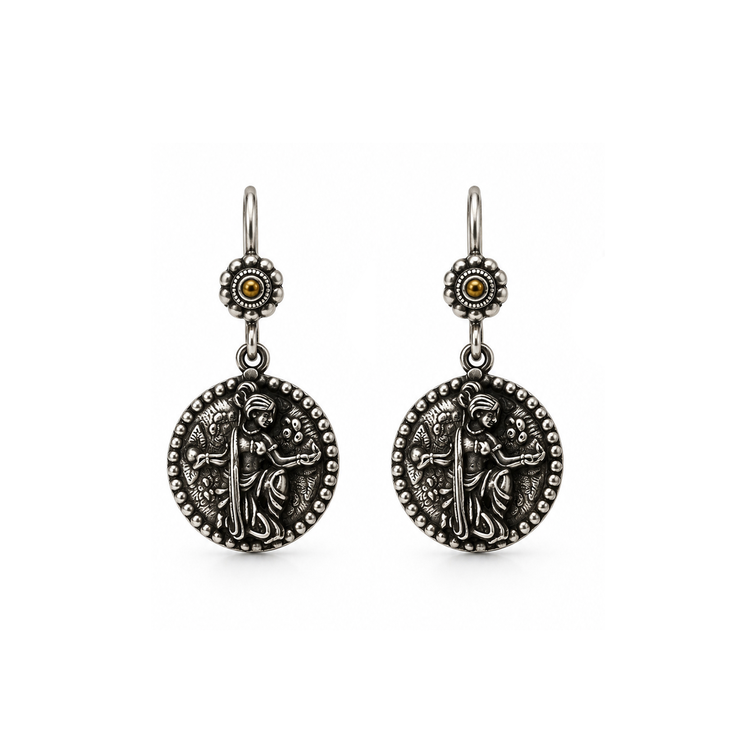 Traditional Round Motif Silver Earrings