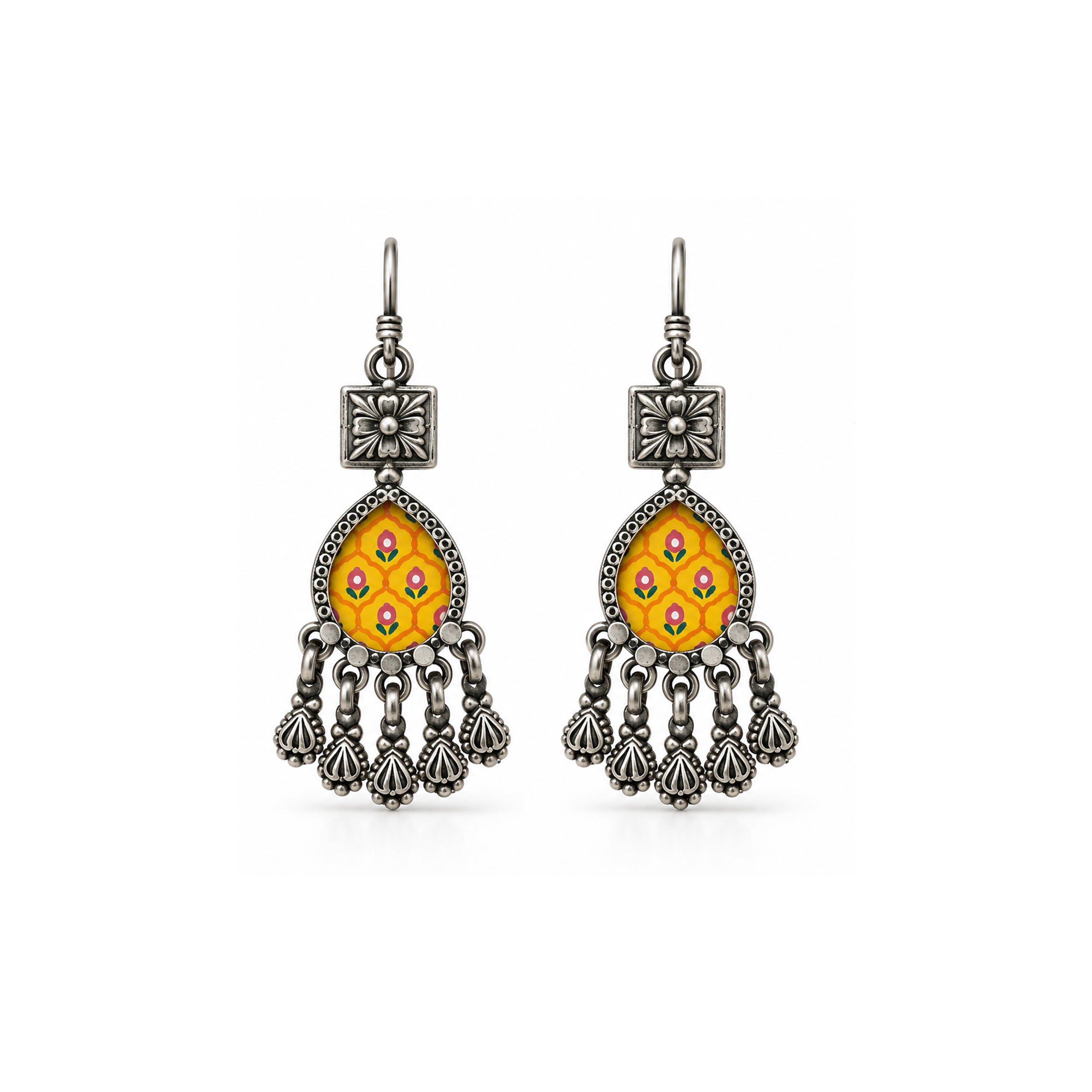 Yellow Enamel Teardrop Earrings